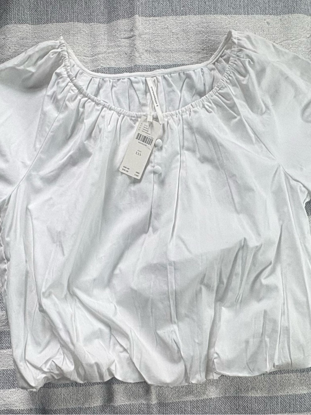 Anthropologie White Elastic-Hem Peasant Blouse